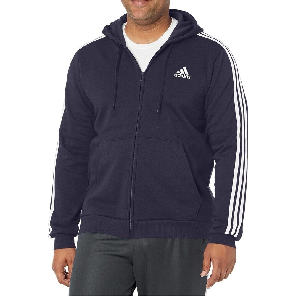 adidas Essentials Fleece 3-Stripes Full-Zip Hoodie Fleece Medium Legend Ink NEW - Picture 4 of 6